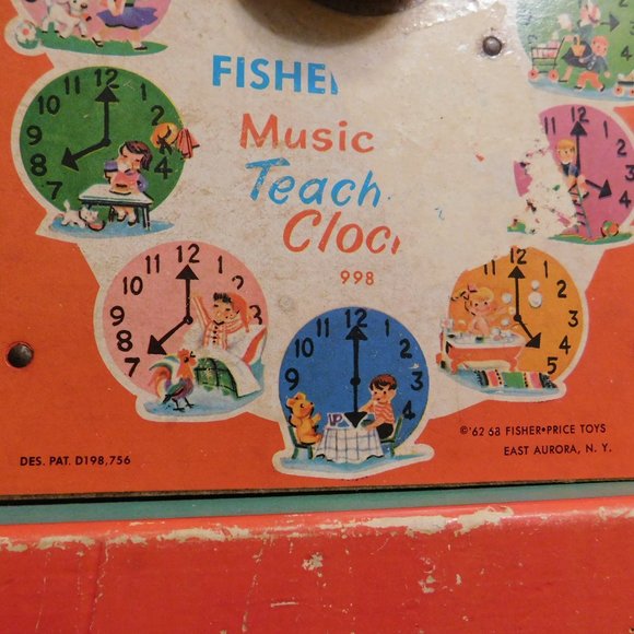 Vintage Fisher Price Music Box Teaching Clock Toy 1968 - Picture 5 of 10